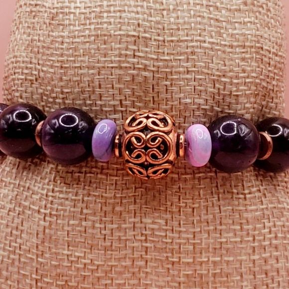 Amethyst, Morado Opal and Copper Beaded Bracelet - Picture 4 of 6